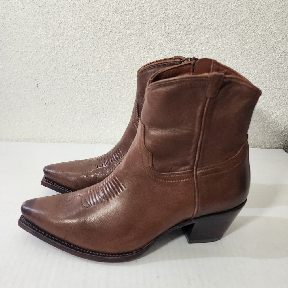 Tecovas Brown Leather Western Ankle Boots Zip Cowboy Size 9B - Picture 3 of 8
